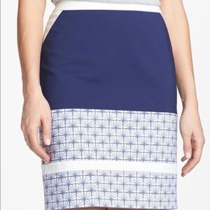Halogen blue and off-white geometric print pencil skirt